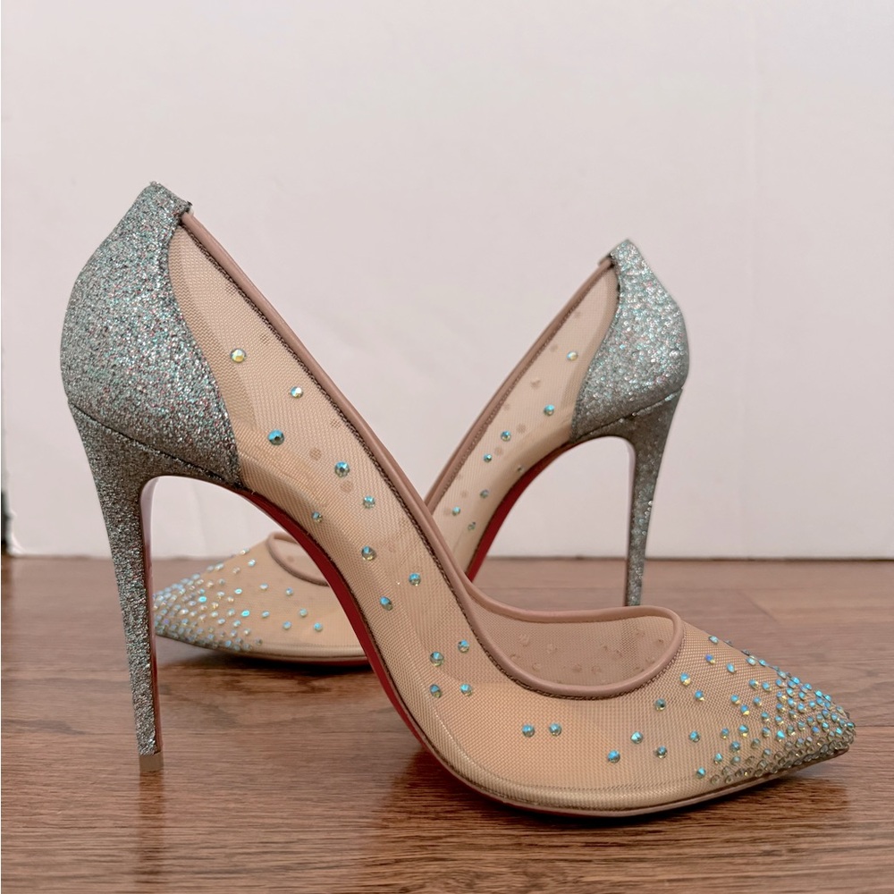 Louboutin Follies Strass 100mm Rete Glitter Mini Specchio Mesh Pumps - Picture 4 of 16